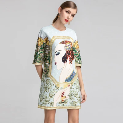 COLOR Красный RoosaRosee модное летнее платье для подиума женское с коротким рукавом великолепное Хрустальное Платье с принтом Бити элегантное свободное платье праздничное платье Vestido - Цвет: COLOR