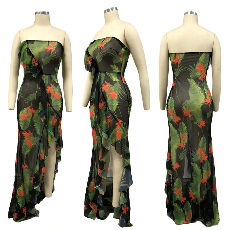 Летние платья с рюшами из полиэстера принтом без рукавов открытой спиной