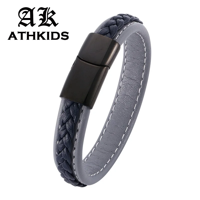 

2019 Fashion Men Jewelry Braided Leather Rope Bracelet Magnetic Buckle Bracelets Punk Male Wrist Band Pulsera Hombre PD0011