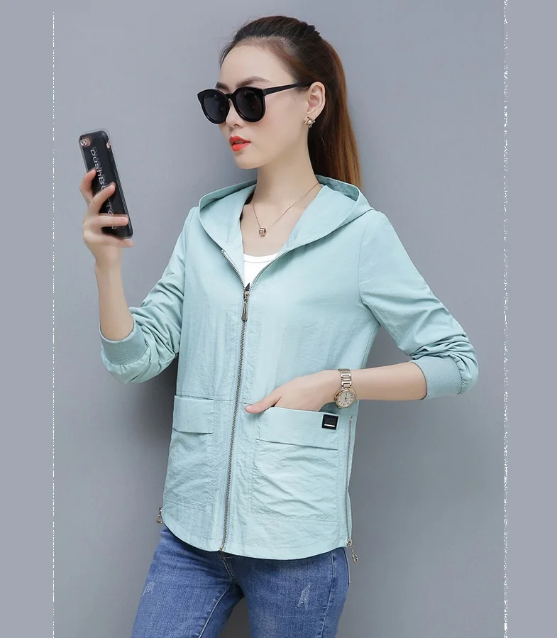 UHYTGF, M-4XL, негабаритная, весенняя, осенняя куртка, женская, модная, на молнии, с капюшоном, короткая верхняя одежда, женская, свободного размера плюс, куртка для девушек 1129