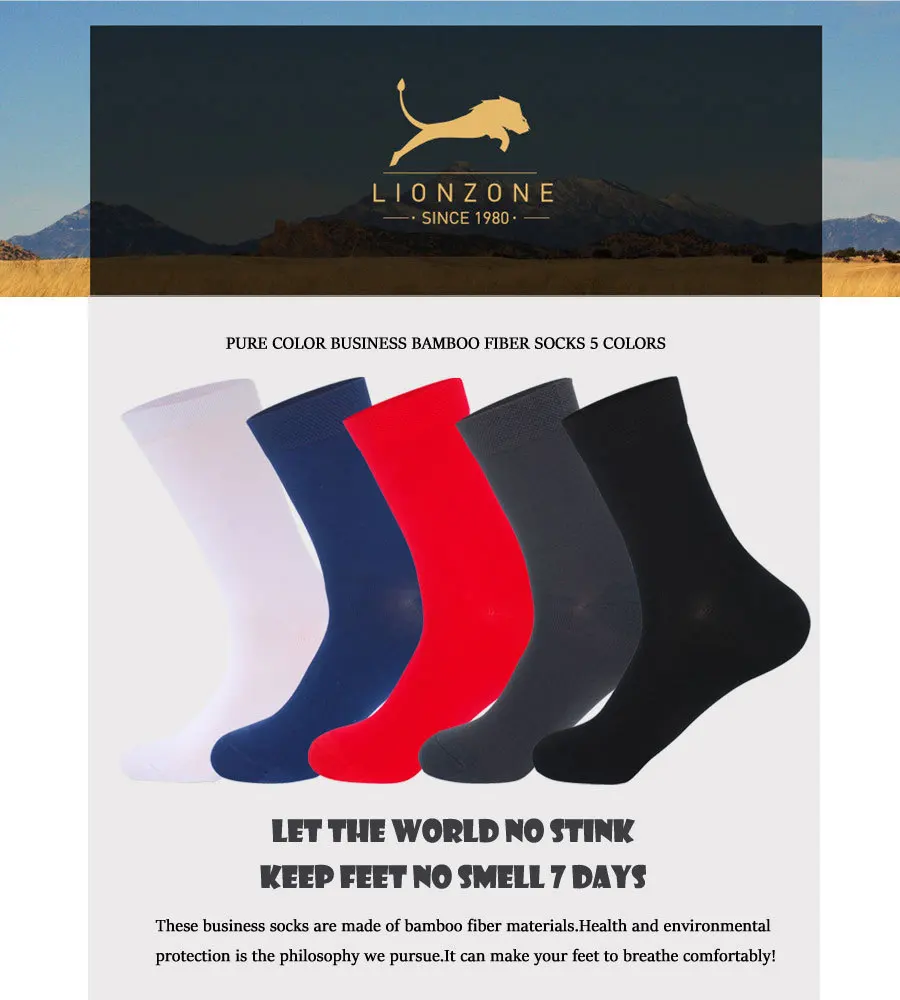 LIONZONE 10 пар/лот, мужские брендовые носки, мужские подарочные деловые носки, плотные мягкие дышащие носки без запаха, бамбук+ Бесплатный подарок