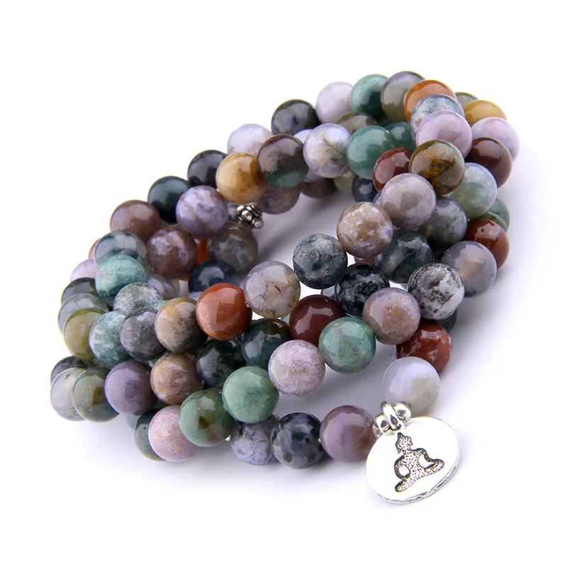 Мужские и женские браслеты из натурального камня 108 Mala India Agates Beads для йоги женщин