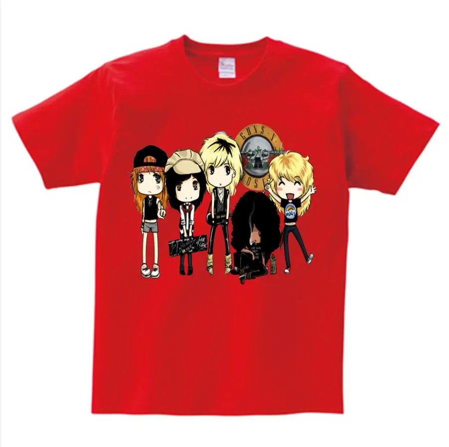 red childreT-shirt Дети печати косая скала группа пистолет N Roses футболка с круглым вырезом Рубашка с короткими рукавами лето мальчик и девочка Прохладный Повседневное футболка футболки для грудничков NN - Цвет: red childreT-shirt