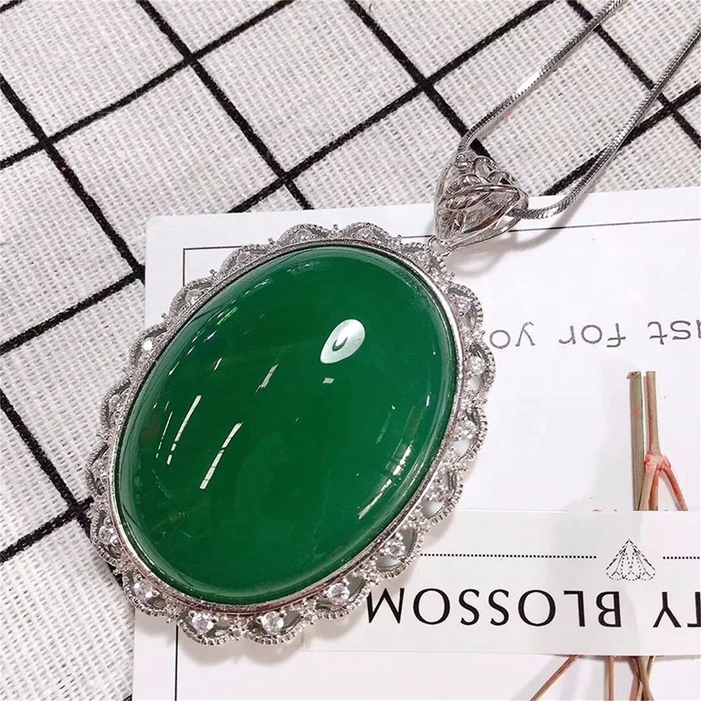Koraba Fine Jewelry Natural Agate Pendant Green S925 Silver Egg Surface Necklace Free Shipping | Necklaces