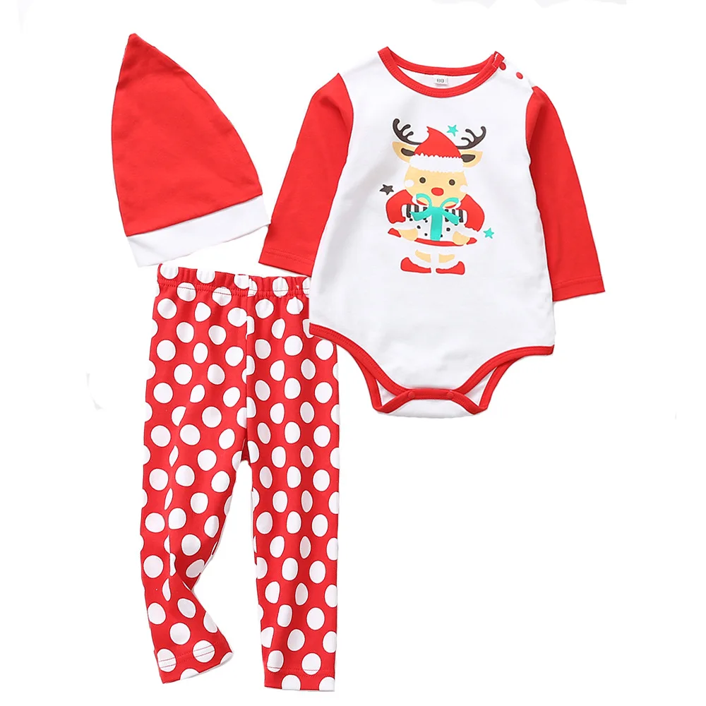 Orangemom Offical Store 2018 Winter Christmas Clothing 3 Pcs/set Cartoon Clothes Baby Boys Girls Bodysuit+long Pants+hat | Детская