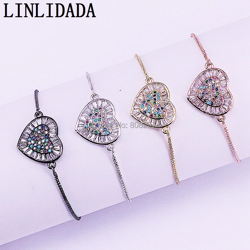 10 шт. Модные женские Браслеты Micro Pave CZ циркония в форме сердца металлическая коробка браслет цепочка для женщин ювелирные изделия