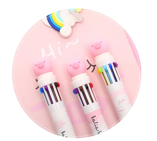 Симпатичная piggy 10 Цветов шариковая ручка цветная ручка для рисования Kawaii розовая пресс разноцветная ручка школьные принадлежности канцелярский подарок для студента