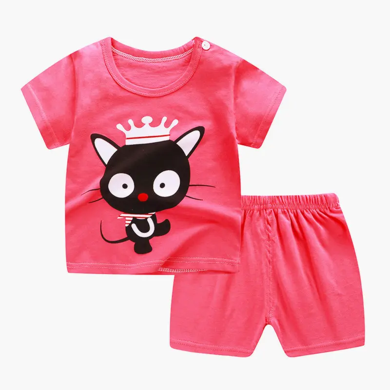 Summer Baby Cotton Sports Black Cat Tshirt Suit Kids Outdoor Fashion Two-piece Set | Детская одежда и обувь
