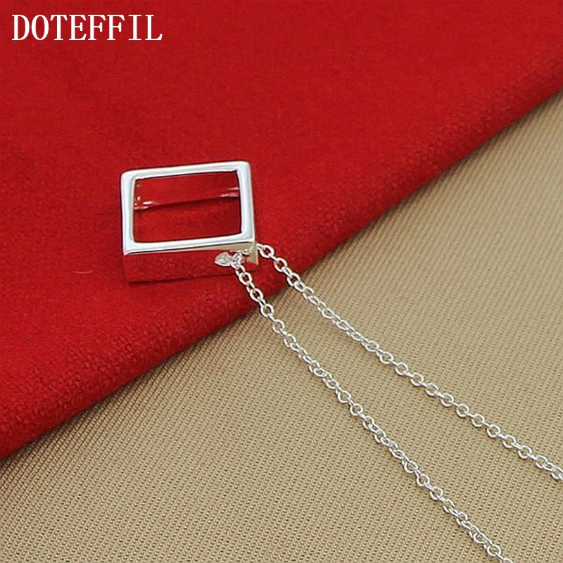 DOTEFFIL серебро 925 пробы 18 дюймов цепочка квадратная подвеска ожерелье для женщин и