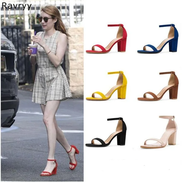 Босоножки женские замшевые с пряжкой на щиколотке модные пикантные туфли