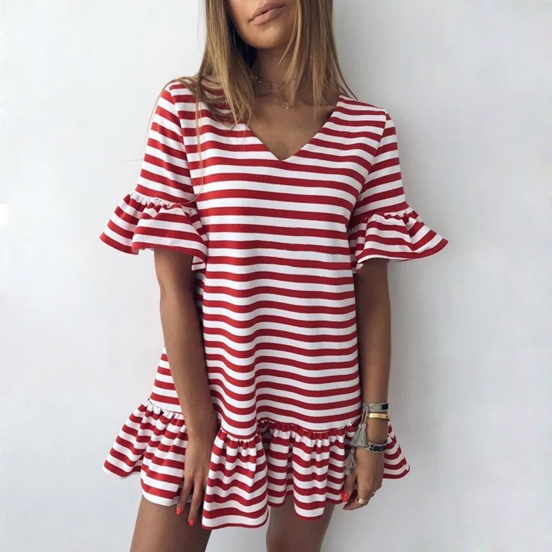 Женское мини-платье в полоску Knowing me Повседневное платье с расклешенными