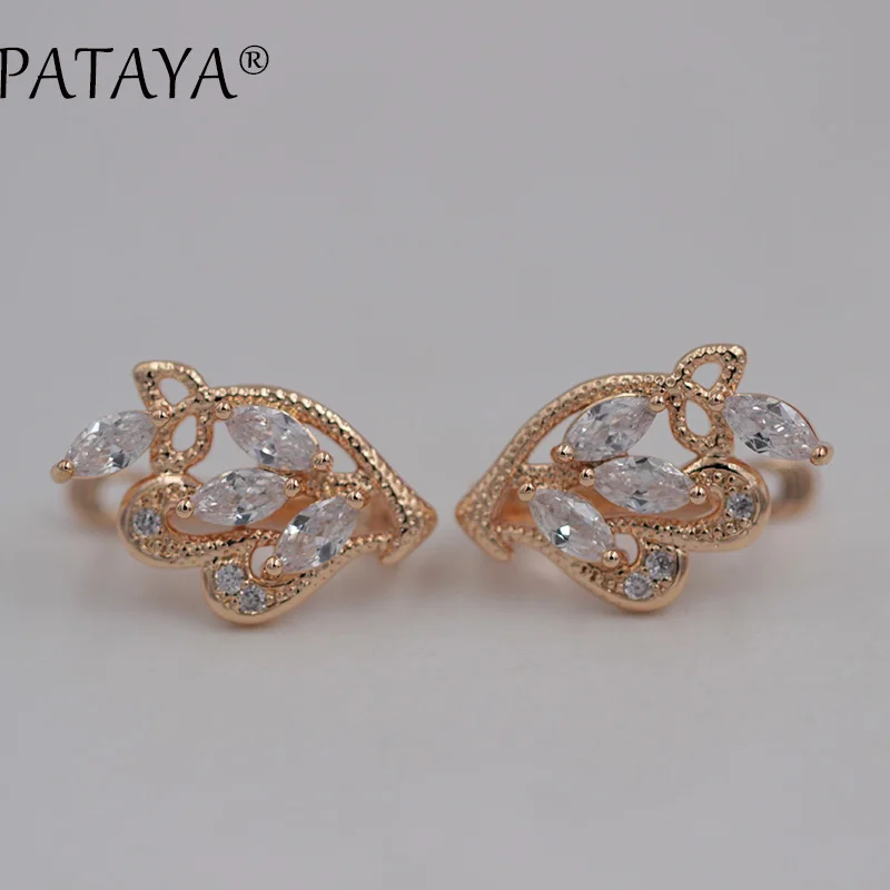 PATAYA RU, хит, 4 листа, симметрия, 585, розовое золото, висячие серьги, 10 цветов, натуральный циркон, серьги для женщин, вечерние, свадебные, индийские ювелирные изделия