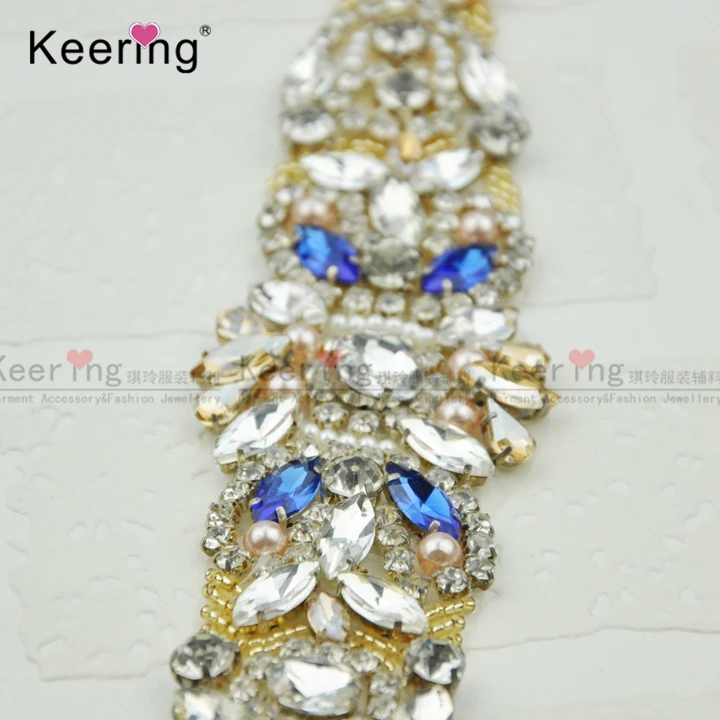 

Handmade Bling Sew On Hot Fix Beaded Crystal Silver Rhinestone Applique for Wedding DIY Bridal Belt Headbands Garter WRA-932