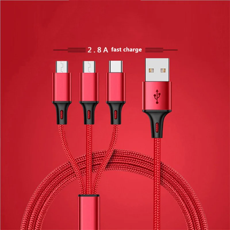 CatXaa 3 в 1 1,2 м нейлоновый USB кабель для мобильного телефона Micro usb type C флэш-кабель для зарядного устройства
