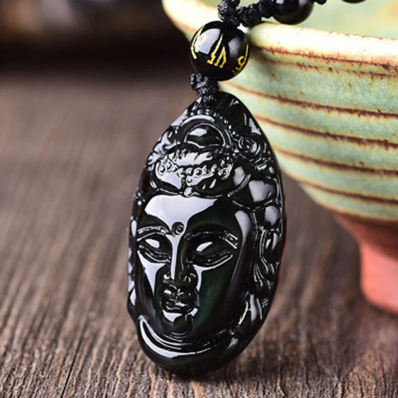 Ожерелье из натурального обсидианового камня с радужными глазами для женщин и