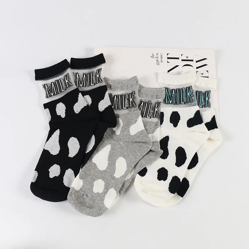 Хлопковые носки DONG AI для женщин прозрачные корейские с милым рисунком из