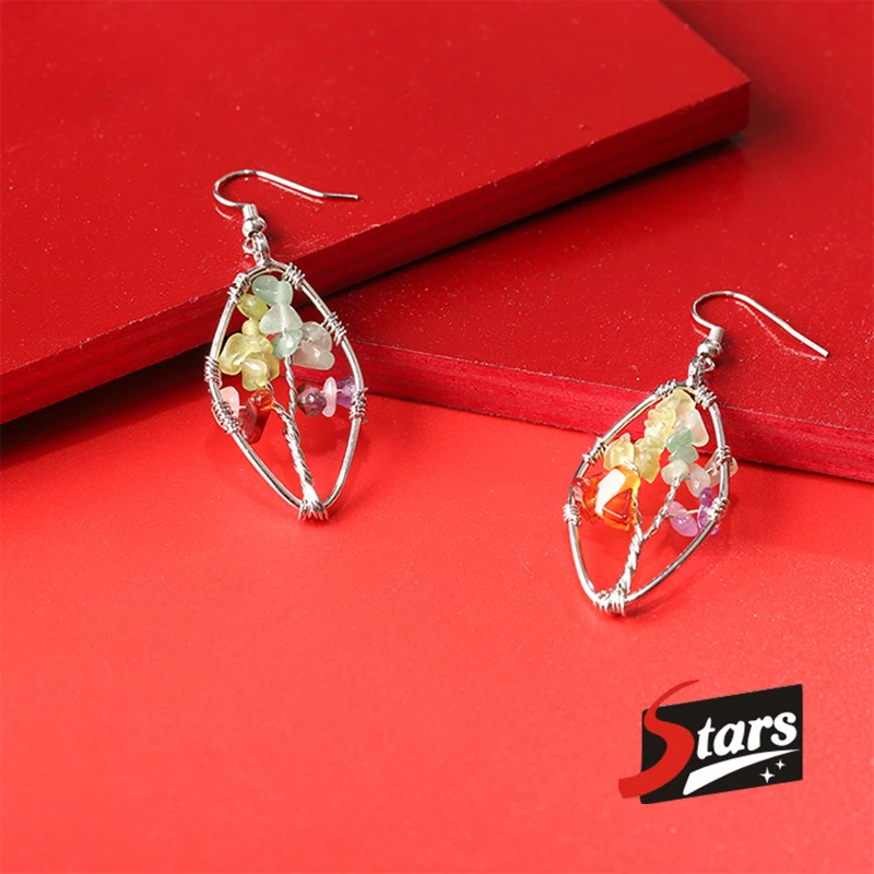 Серьги Singreal из натурального камня флюорита в виде дерева жизни для женщин