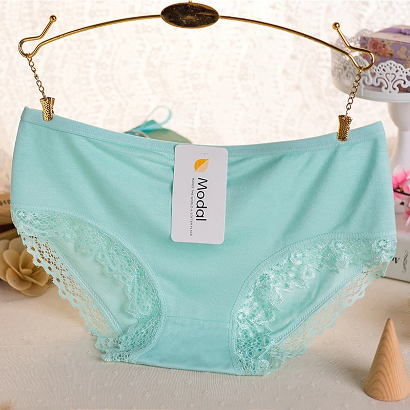 Сексуальные трусики из бамбукового древесного волокна, Лидер продаж, 1 шт., нижнее белье из популярного хлопка, высокоэластичное женское нижнее белье высокого качества, кружевное - Цвет: Light green