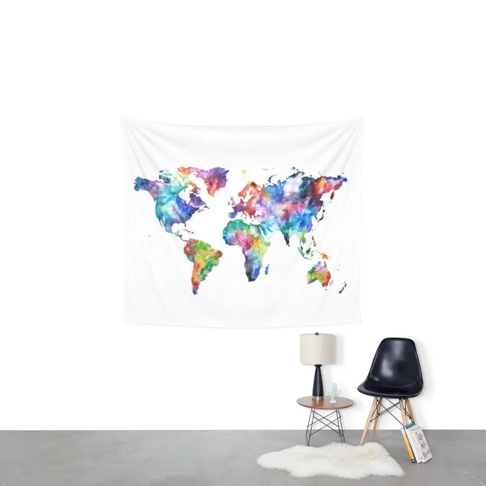 World Map Watercolor Painting Wall Tapestry Small | Дом и сад