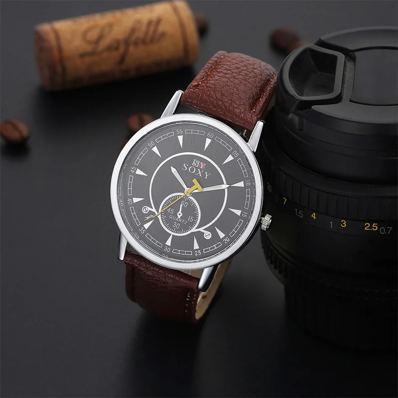 

SOXY Luxury Brand Fashion Men Necessary Business Watch Leather Strap Quartz Watches Men Analog Watch Hombre Hour Clearance