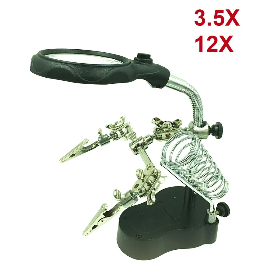 3.5X 12X помогает ручной портативный светодиодный Лупа с светильник подставка для