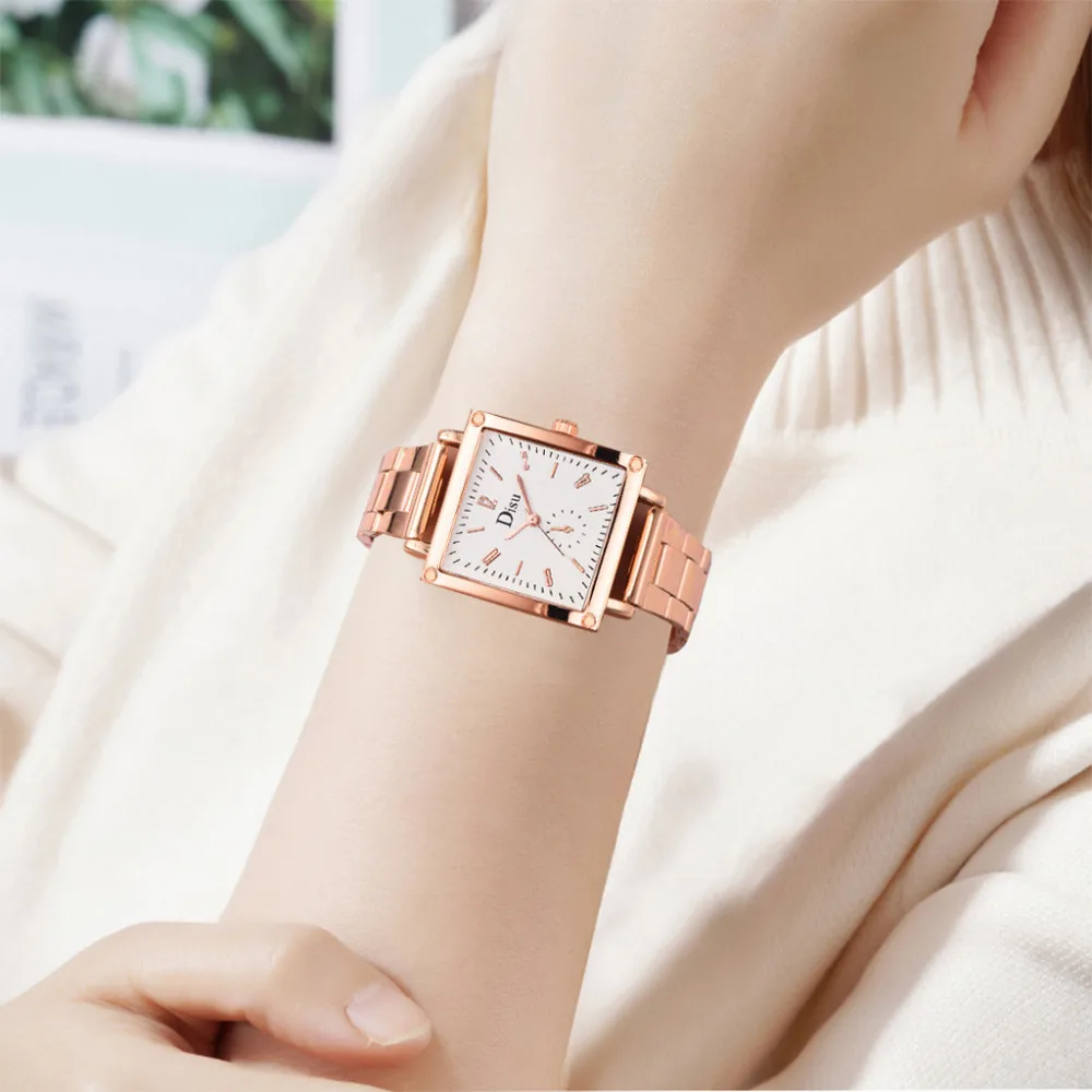 

Disu Fashion Women Watch Square Simple Dial Ladies Quartz Wristwatches Clock Gift Stainless Steel Band Bayan Kol Saati New XB40