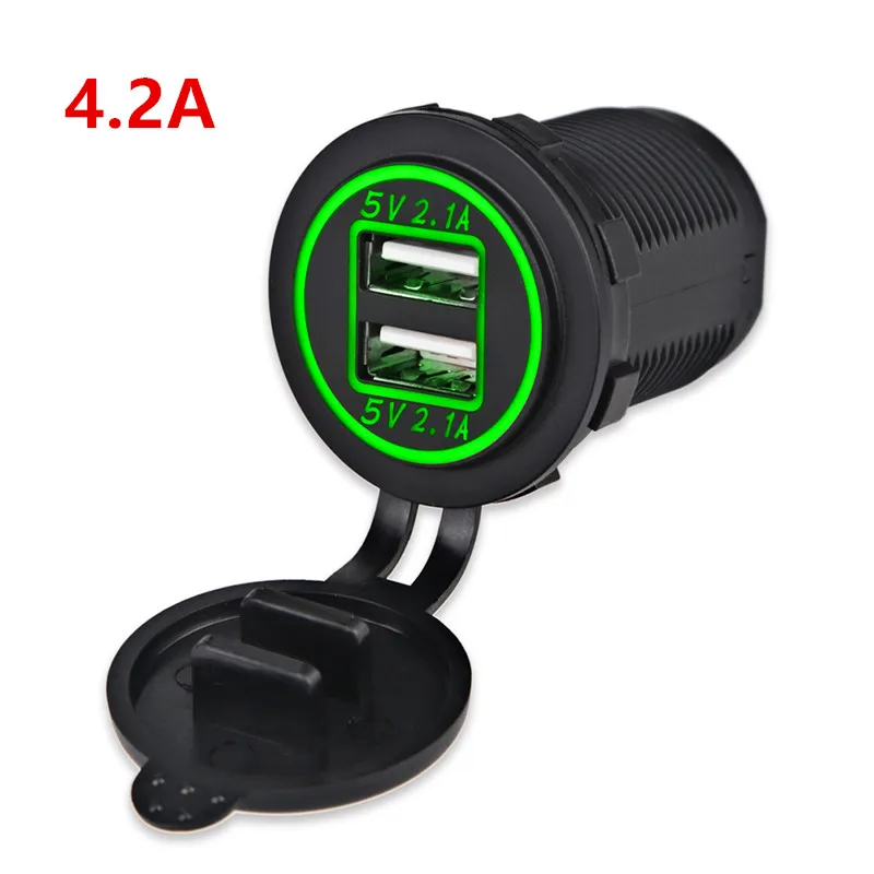 green 4.2A 2 порта Автомобильный 5 в 4.2A двойной USB прикуриватель адаптер питания Лодка Грузовик Авто USB зарядное устройство разъем для зарядки мотоцикла - Название цвета: green 4.2A