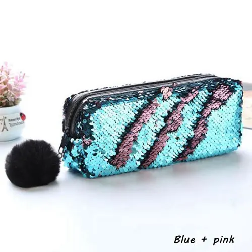 blue plus Pink Милый чехол-карандаш с блестками для девочек, школьные принадлежности, Hairball, чехол-карандаш, школьные канцелярские принадлежности, Подарочный пенал, чехол-карандаш - Цвет: blue plus Pink