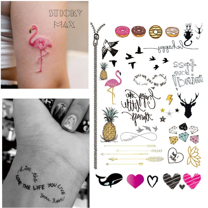 1 шт. временная татуировка в виде фламинго с пончиком ананасом |