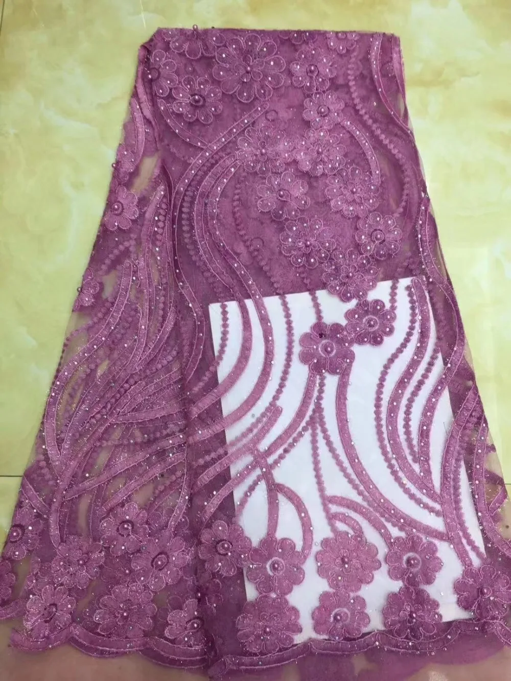 Free shipping new arrival French mesh lace with beads and stones 5 yards/lot African wedding clothes fabric! | Дом и сад
