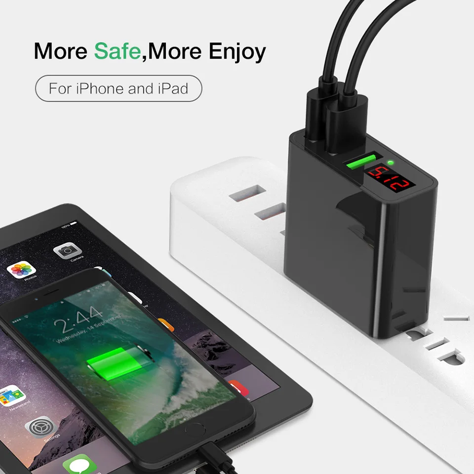 Светодиодный дисплей 3 порта USB зарядное устройство 3A мобильный телефон