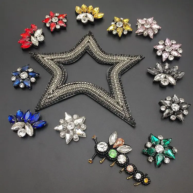 

Star beaded sequins crystal rhinestones handmade applique Fancy clothing accessories flower patches