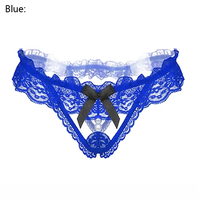 Blue Новинка, горячее предложение, Дамское сексуальное нижнее белье, Дамское кружевное нижнее белье с бантом, стринги с буквами G, перламутровое Прозрачное нижнее белье, трусы WY2172 - Цвет: Blue