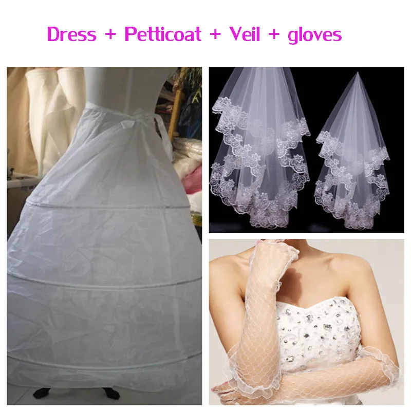Elegant Cheap Crystal Bridal Dresses Fashion Short Bride Gowns Plus Size Vestido De Noiva ball wedding dresses with sleeve - Цвет: dress and 3 sets