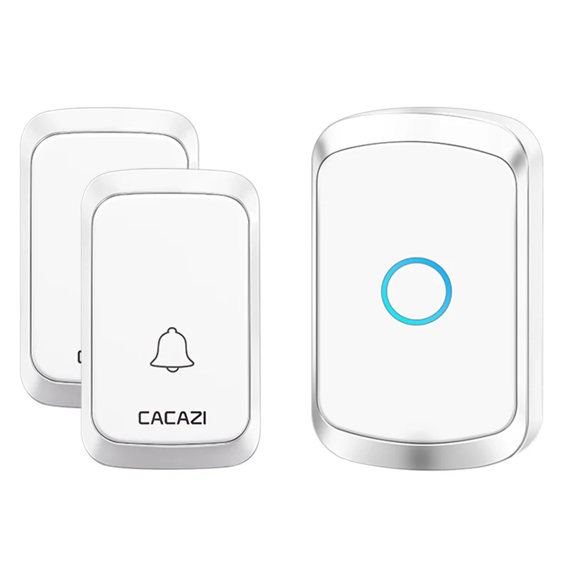 2 button 1 receiver Беспроводной дверной звонок CACAZI, водонепроницаемый аккумулятор, 1, 2, передатчик, 1, 2, приемник, домашнее дверной звонок, беспроводной звонок, США, ЕС, Великобритания, разъем AU - Цвет: 2 button 1 receiver