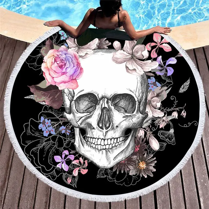 

Skull flower pattern beach towel for yoga meditate best gift for mother girlfriend beautiful beach towel