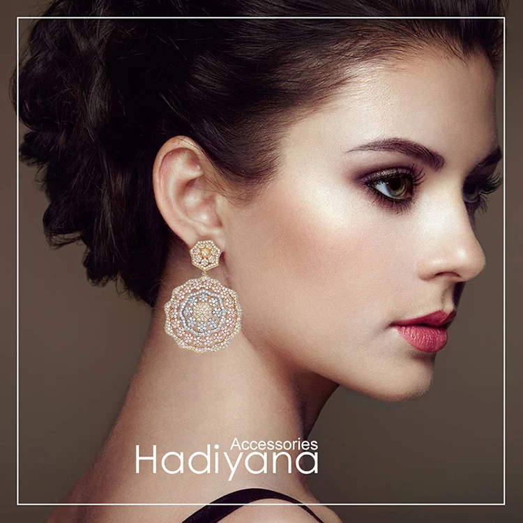 Серьги HADIYANA, модные ювелирные аксессуары, большие серьги ручной работы для женщин, элегантные циркониевые высококачественные серьги EH933 Mujer