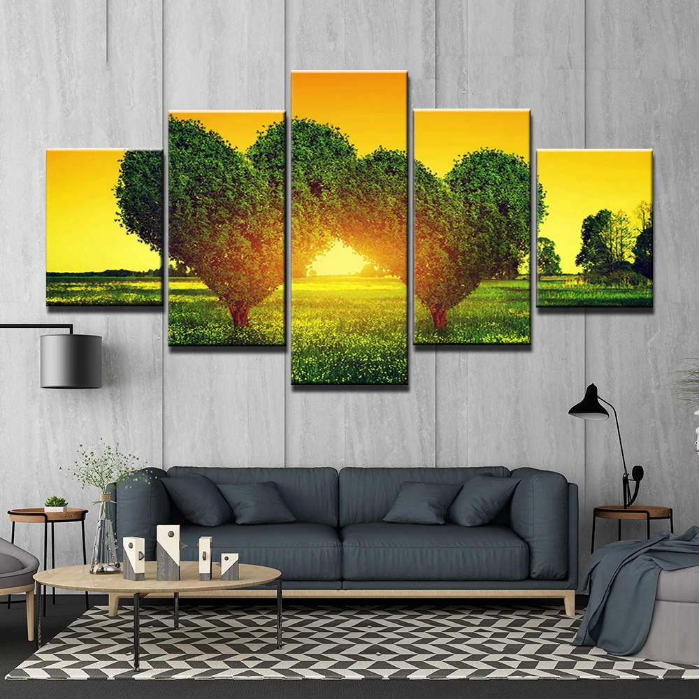 5 шт. настенная живопись на холсте с сердечками зеленые плакаты деревом принты