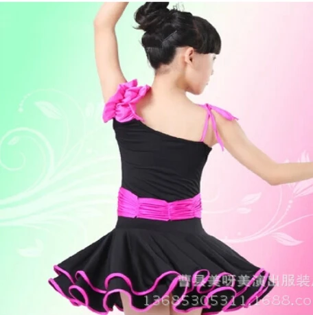 

Stage performance rosy black sleeve/sleeveless rumba latin dance dress tango samba 90-160cm professional girl child costume