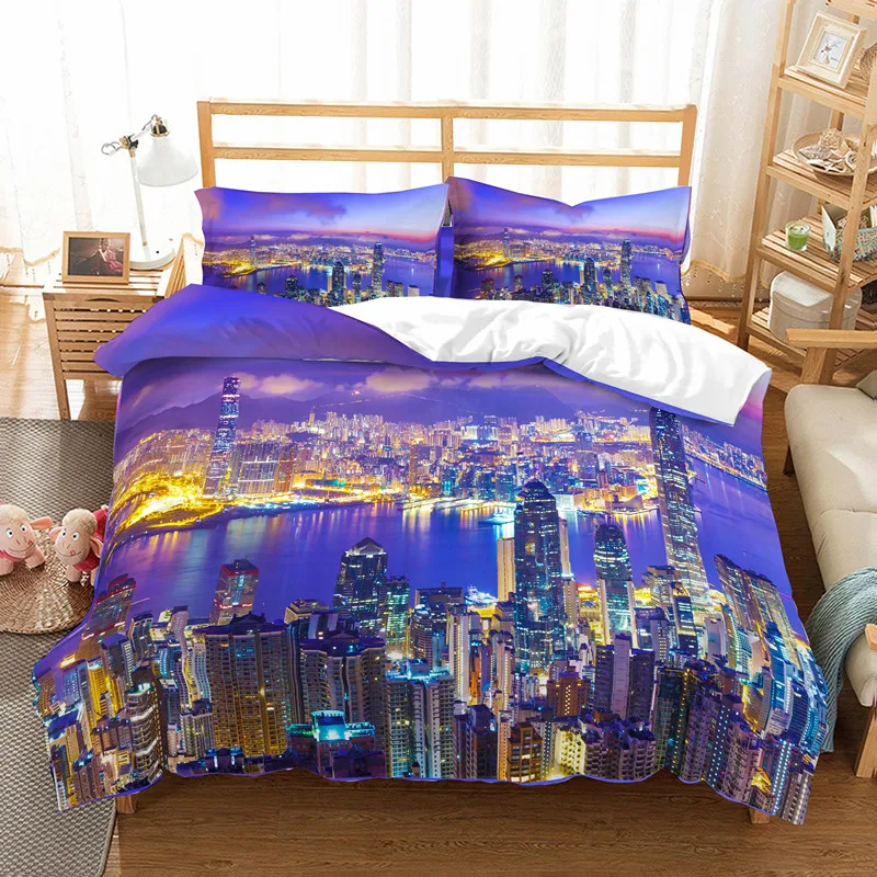 Красивое ночное Постельное белье город пододеяльник постельное наволочка