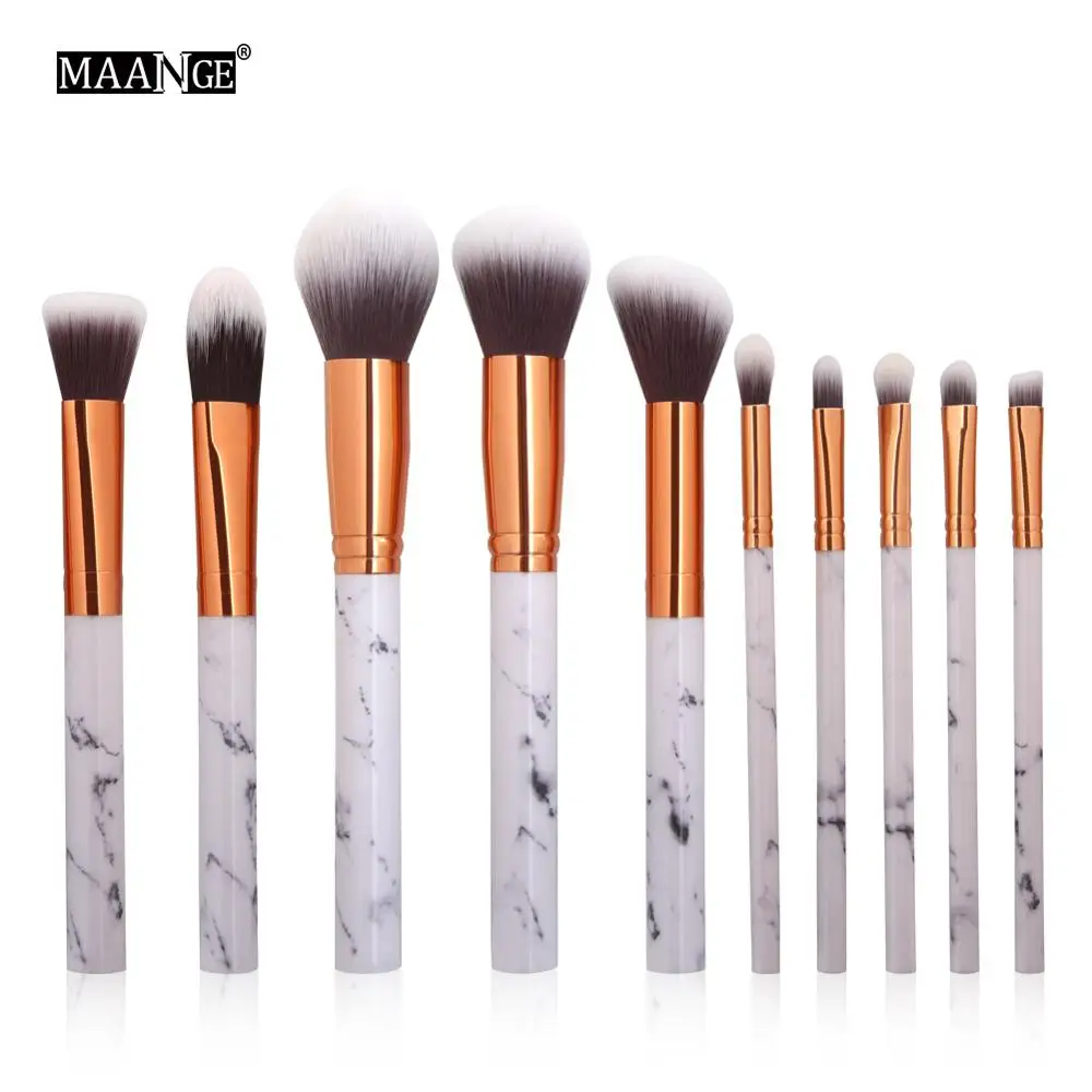 10pcs brush 10 шт./компл. Pro мрамор набор кистей для макияжа Мрамор узор цилиндр ПУ кисти сумка Мощность Красота макияж кисть, косметические инструменты - Handle Color: 10pcs brush