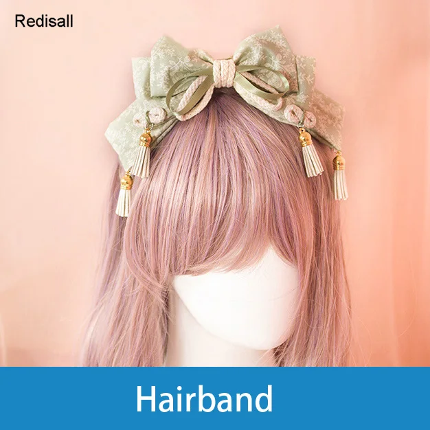 Hairband Большой бант волосы "Лолита" Аксессуары повязка для волос шпилька Цветы кисточки косплей парик цветочные украшения - Цвет: Hairband