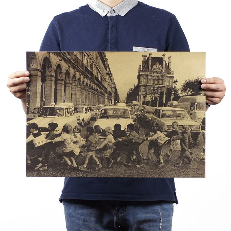 Парижские Детские по улицу/Винтажные настенные наклейки из крафт бумаги Постер