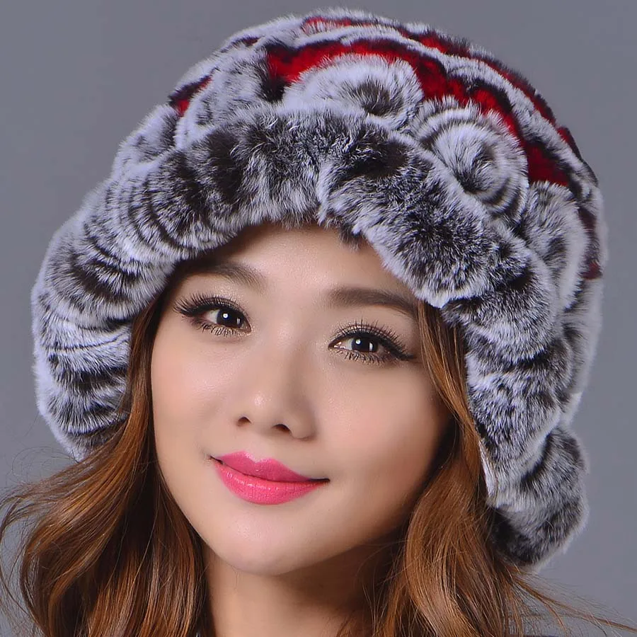 2018 женские головные уборы осень женский мех кролика Рекс с цветочным принтом