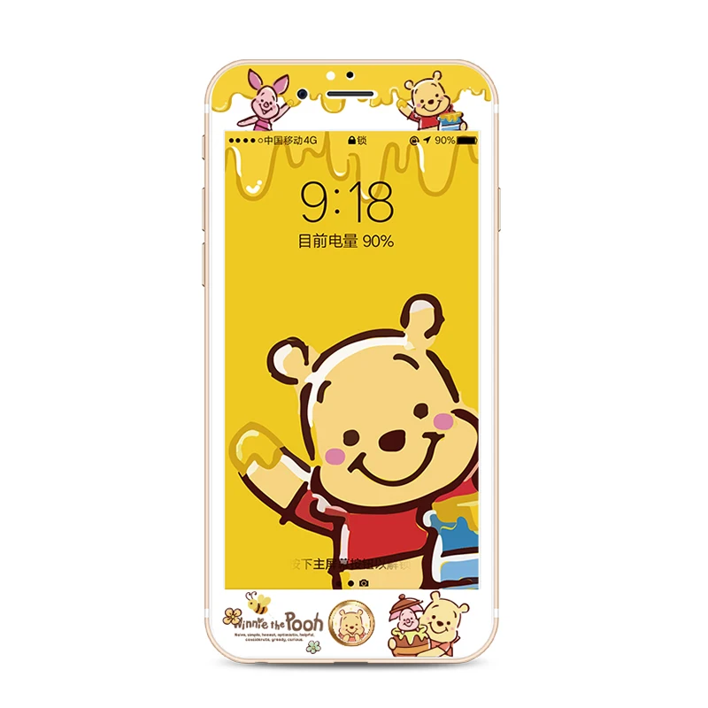 Передняя пленка с изображением медведя Винни для iPhone 7/8 plus, защитная пленка из закаленного стекла с мягкими краями для iPhone 6 6s plus+ наклейка на кнопку