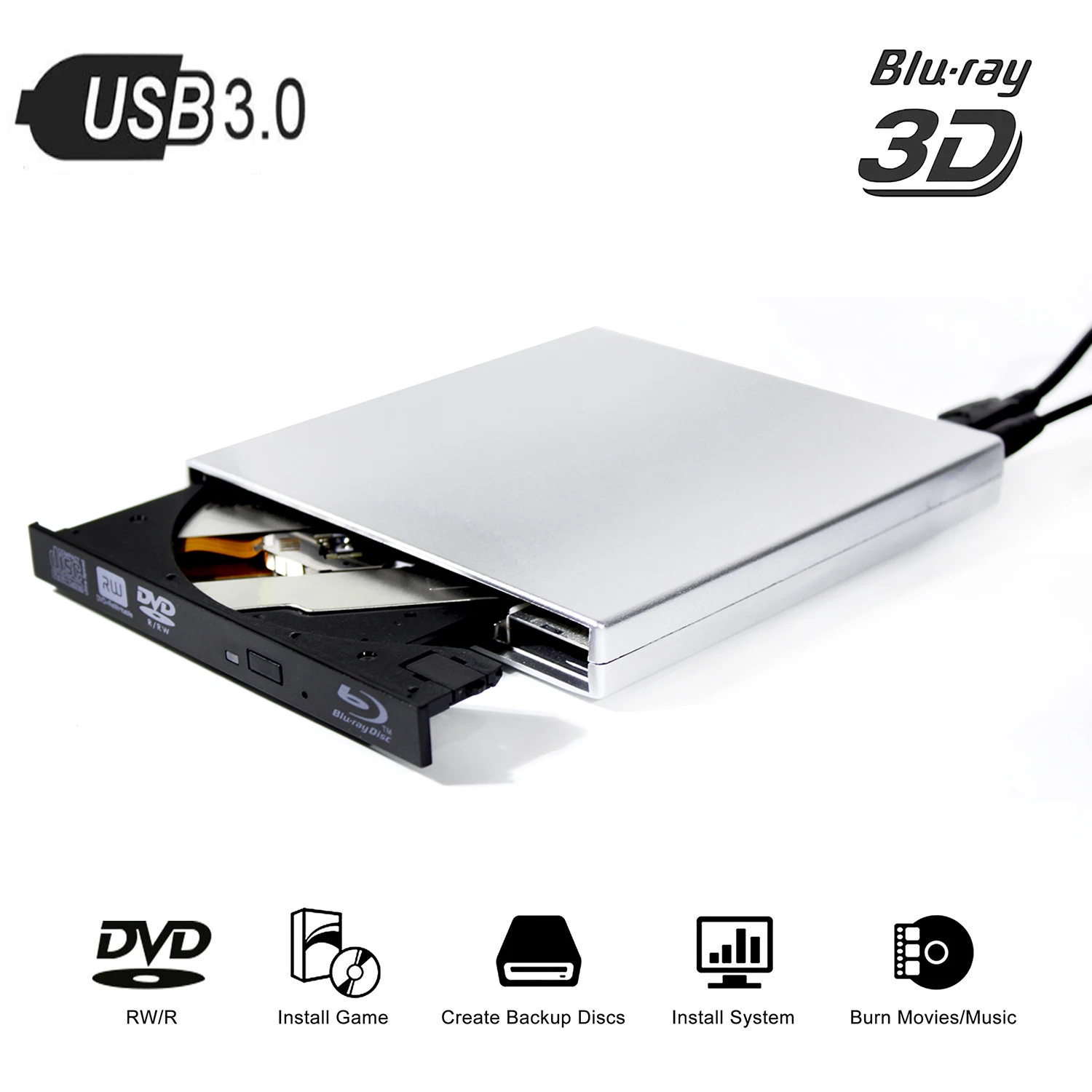 YiYaYo Привод Blu-Ray USB 2,0 DVD RW горелка Писатель BD rom привод Blu Ray CD rom плеер для ноутбука Настольный компьютер окно 10 iMAC