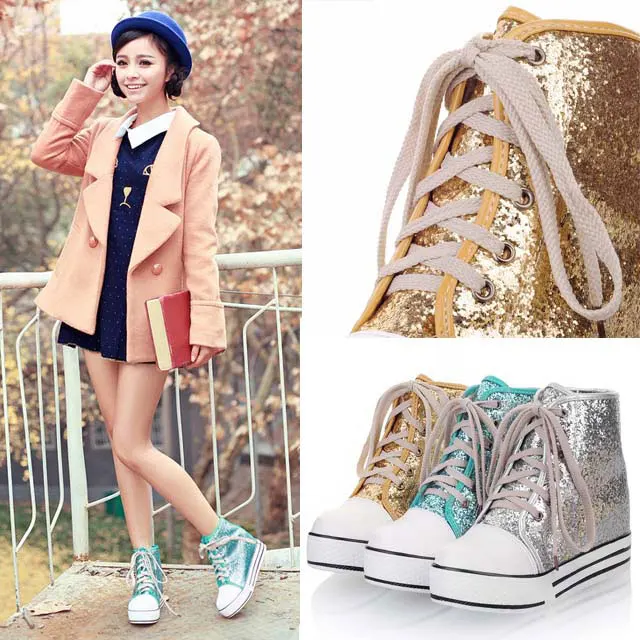 New glowing For Women cheap online Platform Shoes Women's Height Increasing Sequins Canvas Sale Good Seller high | Обувь