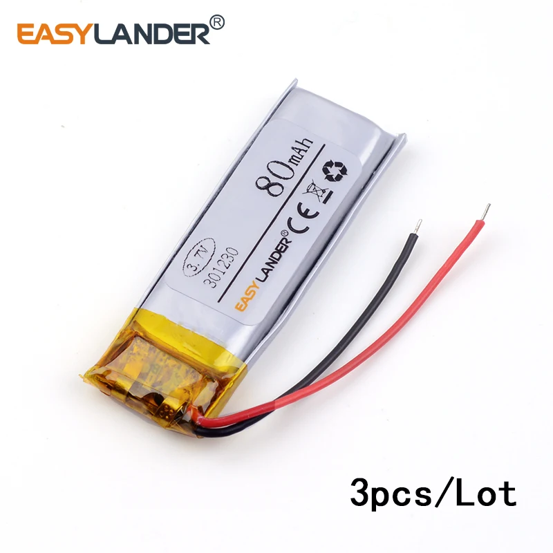 

3 шт./лот 3,7 в литий-ионный полимерный аккумулятор 301230 80 мА · ч 3,7 в с платой для bluetooth MP3 MP4