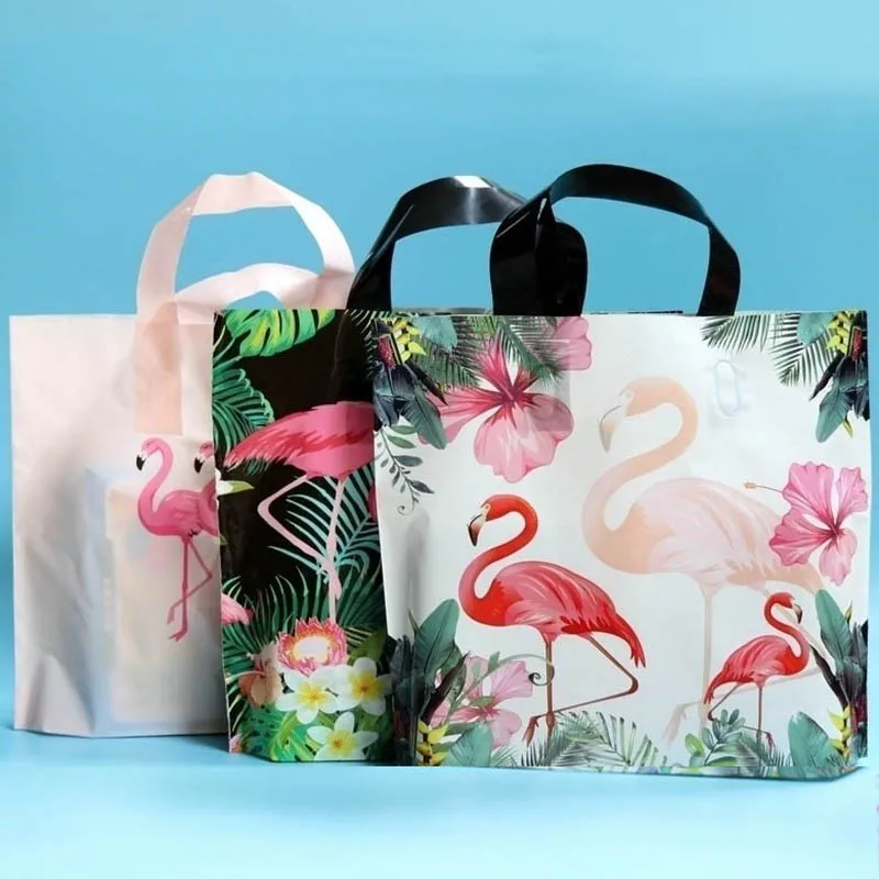 50Pcs Kawaii Clothes shopping Bag Baking Food Package Cake Dessert Sack Cartoon Flamingo Plastic Packaging Candy Gift Bags | Дом и сад