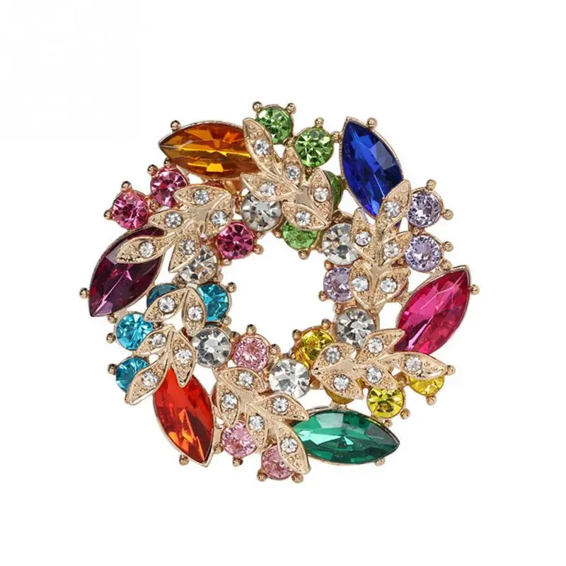 3 цвета винтажная Женская круглая Цветочная брошь сплав стразы заколки для шарфа